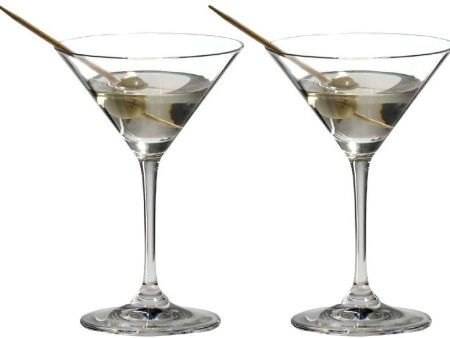 Riedel Vinum Martini Glasses (Set of 2) is the essential piece for every home bar. The steeply rising sides of this glass provide an elegant piece for your favourite dry or dirty Martini - 6416 77 For Sale