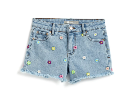 Girls-Floral Embroidered Fray Hem SHORTS Cheap