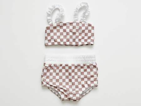 Strap Bandeau Bikini Set - Tan Checkered Supply